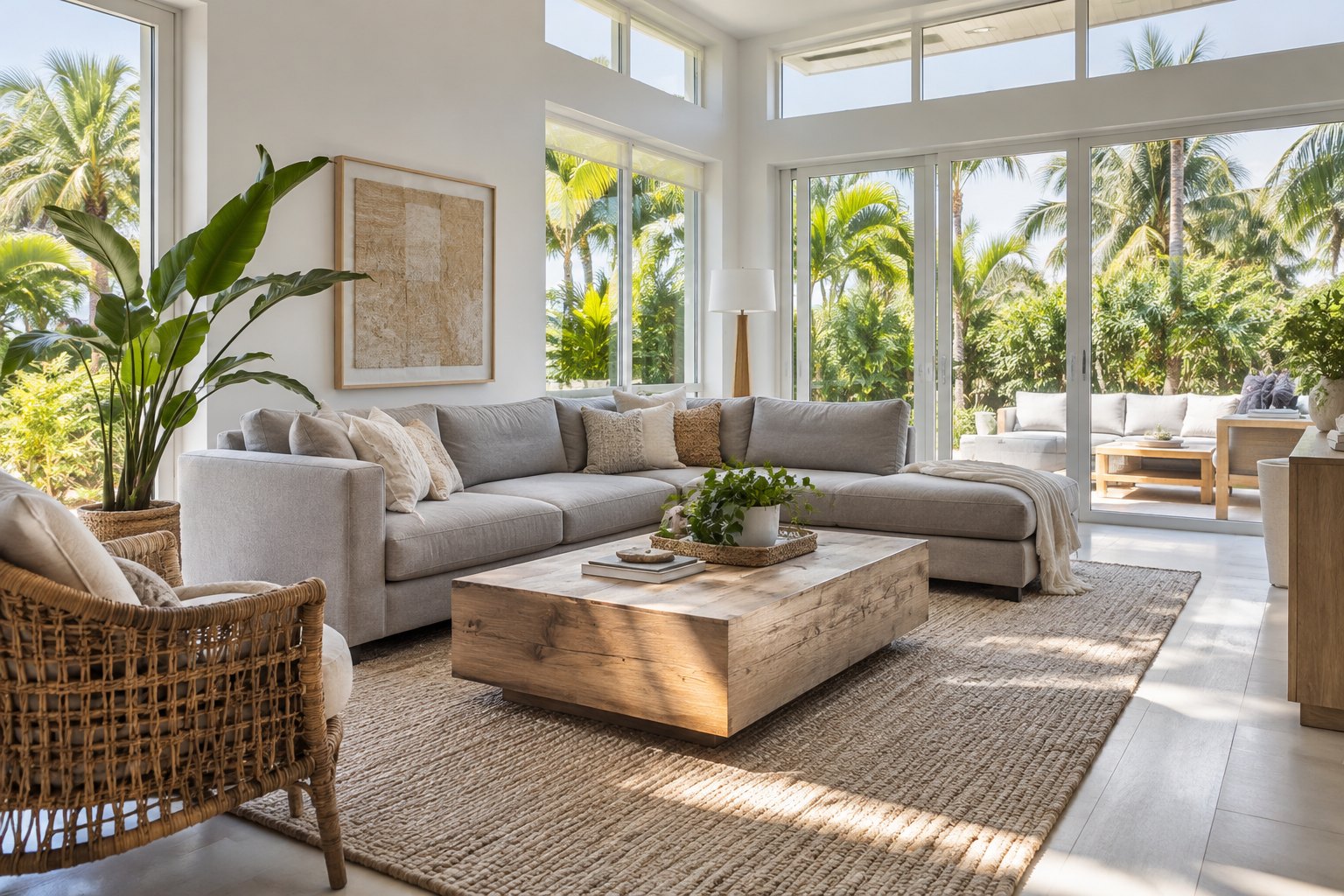 A cozy Hawaii family room, illustrative